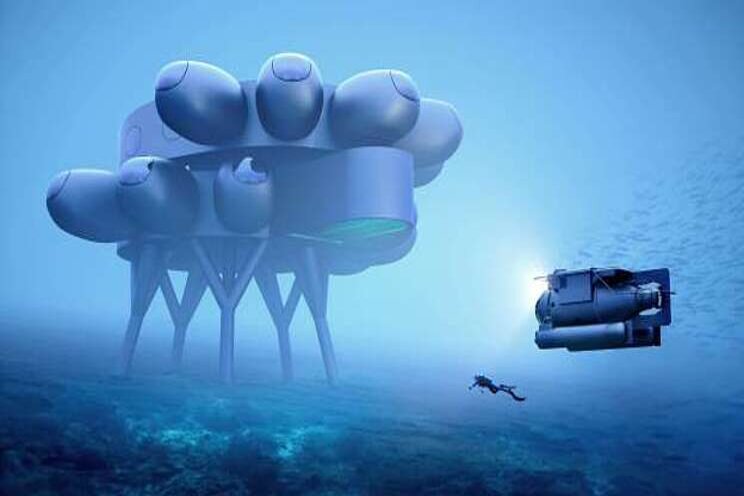 The underwater habitat with a greenhouse The underwater habitat with a greenhouse